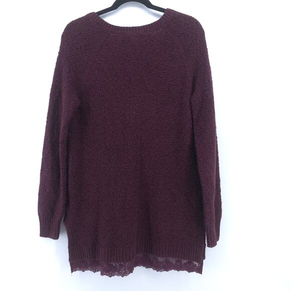 Knitted & Knotted Anthro Coquette V Neck Cranberry Tunic Split Hem Lace Trim M - Picture 10 of 14